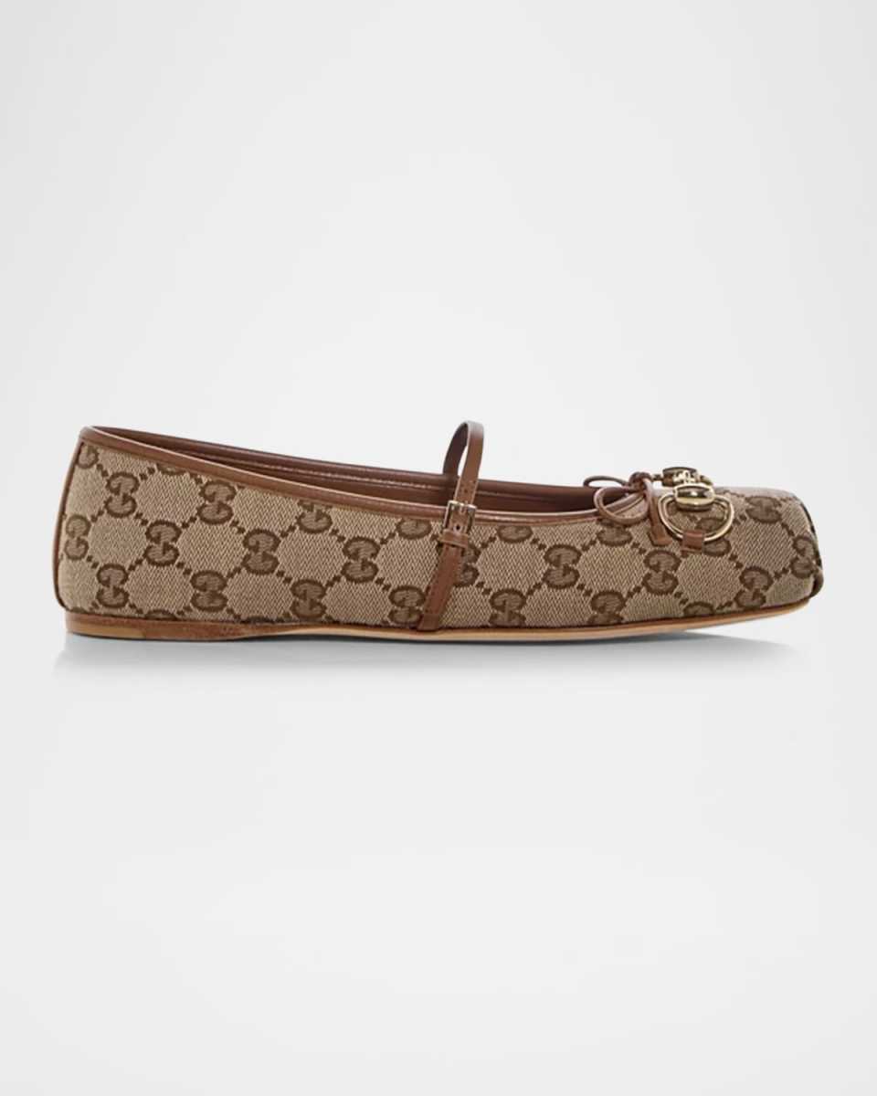 GG Canvas Horsebit Ballerina Flats